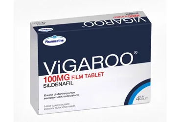 VIGAROO 100 MG FILM KAPLI TABLET (4 FILM KAPLI TABLET) kutusu, film kaplı tablet formunda sildenafil sitrat içerir. Üretici: HUMANİS SAĞLIK ANONİM ŞİRKETİ.