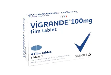 VIGRANDE 100 MG 4 TABLET kutusu. Sildenafil sitrat içeren tablet. Üretici: SANOFİ İLAÇ SANAYİ ve TİC. A.Ş.