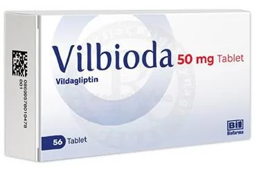 VILBIODA 50 MG TABLET (56 TABLET) ürün ambalajı. Vildagliptin içeren tablet. Üretici: BİOFARMA İLAÇ SANAYİ VE TİCARET A.Ş.