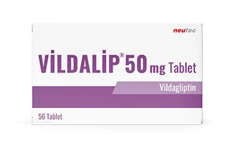 VILDALIP 50 MG TABLET (56 TABLET) ürün ambalajı, tablet formunda vildagliptin içerir. Üretici: NEUTEC İLAÇ SANAYİ TİCARET ANONİM ŞİRKETİ.
