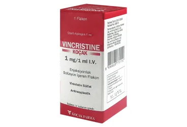 Vinkristin sülfat içeren çözelti: VINCRISTINE-KOCAK 1 MG/1 ML IV ENJEKSIYONLUK COZELTI (1 FLAKON) ambalajı. Üretici: KOÇAK FARMA İLAÇ VE KİMYA SANAYİ A.Ş.