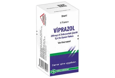 VIPRAZOL 200 MG 30 FILM KAPLI TABLET ambalajı. Vorikonazol içeren film kaplı tablet. Üretici: WORLD MEDICINE İLAÇ SAN. VE TİC. A.Ş.
