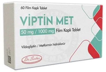VIPTIN MET 50 MG / 1000 MG FILM KAPLI TABLET (60 TABLET) (metformin + vildagliptin) kutusu, film kaplı tablet. Üretici: DR. SERTUS İLAÇ SAN. VE TİC. LTD. ŞTİ.