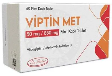 VIPTIN MET 50 MG / 850 MG FILM KAPLI TABLET (60 TABLET) (metformin + vildagliptin) kutu fotoğrafı, film kaplı tablet. Üretici: DR. SERTUS İLAÇ SAN. VE TİC. LTD. ŞTİ.