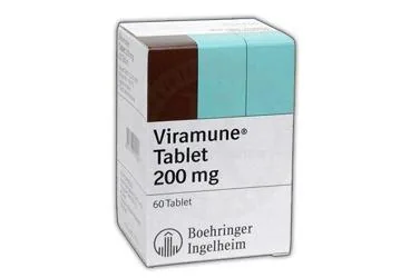 VIRAMUNE 200 MG 60 TABLET ambalajı. Nevirapin içeren tablet. Üretici: BOEHRİNGER INGELHEİM İLAÇ TİCARET A.Ş.