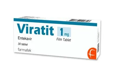 Entekavir içeren film kaplı tablet: VIRATIT 1 MG 30 FILM TABLET kutu fotoğrafı. Üretici: FARMA-TEK İLAÇ SANAYİ VE TİCARET A.Ş.