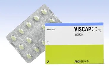VISCAP 30 MG 28 FILM TABLET ürün ambalajı, film kaplı tablet formunda sinakalset içerir. Üretici: ABDİ İBRAHİM İLAÇ SANAYİ VE TİCARET A.Ş.