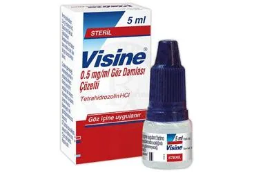 VISINE 0,5 MG/ML GOZ DAMLASI COZELTI kutu fotoğrafı. Tetrahidrozolin hcl -oftalmik içeren göz damlası. Üretici: JNTL TURKEY TÜKETİCİ SAĞLIĞI LİMİTED ŞİRKETİ.