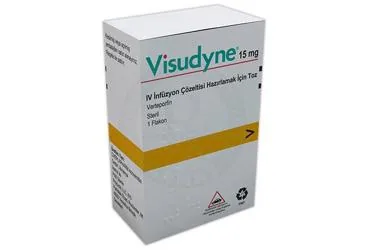 VISUDYNE 15 MG INFUZYONLUK COZELTI HAZIRLAMAK ICIN TOZ kutu fotoğrafı, çözelti formunda verteporfin içerir. Üretici: BMED İLAÇ DANIŞMANLIK SAĞLIK ÜRÜN VE HİZMETLERİ TİCARET LİMİTED ŞİRKETİ.