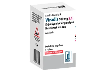 VIZADIS 100 MG SC ENJEKSIYONLUK SUSPANSIYON ICIN TOZ ICEREN 1 FLAKON (azasitidine) ürün ambalajı, süspansiyon. Üretici: DEVA HOLDİNG ANONİM ŞİRKETİ.