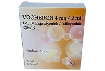 VOCHERON 4 MG/2 ML IM/IV ENJEKSIYONLUK/INFUZYONLUK COZELTI (5 AMPUL) ürün ambalajı, çözelti formunda ondansetron hcl içerir. Üretici: INCPHARMA İLAÇ SAN. VE TİC. LTD. ŞTİ.