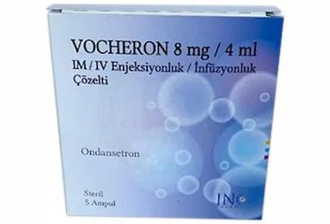 Ondansetron hcl içeren çözelti: VOCHERON 8 MG/4 ML IM/IV ENJEKSIYONLUK/INFUZYONLUK COZELTI (5 AMPUL) kutusu. Üretici: INCPHARMA İLAÇ SAN. VE TİC. LTD. ŞTİ.