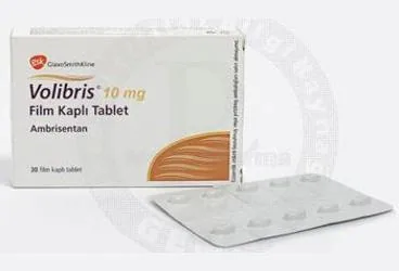 VOLIBRIS 10 MG 30 FILM KAPLI TABLET kutusu, film kaplı tablet formunda ambrisentan içerir. Üretici: GLAXOSMİTHKLİNE İLAÇLARI SAN. VE TİC. A.Ş.