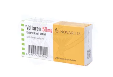 VOLTAREN ENTERIK KAPLI 50 MG 20 TABLET kutu fotoğrafı, tablet formunda diklofenak içerir. Üretici: NOVARTİS SAĞLIK GIDA VE TARIM ÜRÜNLERİ SANAYİ VE TİCARET ANONİM ŞİRKETİ.