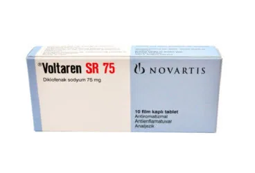 VOLTAREN SR 75 MG 10 TABLET ürün ambalajı. Diklofenak içeren tablet. Üretici: NOVARTİS SAĞLIK GIDA VE TARIM ÜRÜNLERİ SANAYİ VE TİCARET ANONİM ŞİRKETİ.