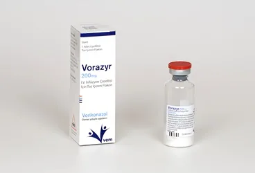 VORAZYR 200 MG IV INFUZYON COZELTI ICIN TOZ ICEREN 1 FLAKON kutusu, çözelti formunda vorikonazol içerir. Üretici: VEM İLAÇ SAN. VE TİC. ANONİM ŞİRKETİ.