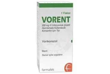 VORENT 200 MG IV INFUZYONLUK COZELTI HAZIRLAMADA KULLANILACAK KONSANTRE ICIN TOZ (1 FLAKON) (vorikonazol) ambalajı, çözelti. Üretici: FARMA-TEK İLAÇ SANAYİ VE TİCARET A.Ş.