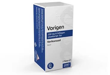 VORIGEN 200 MG IV INFUZYON COZELTISI ICIN TOZ (vorikonazol) ambalajı, çözelti. Üretici: GEN İLAÇ VE SAĞLIK ÜRÜNLERİ SAN.VE TİC. A.Ş.
