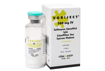 VORIJECT 200 MG IV INFUZYON COZELTISI ICIN LIYOFILIZE TOZ ICEREN FLAKON (1 FLAKON) (vorikonazol) kutu fotoğrafı, çözelti. Üretici: TÜM - EKİP İLAÇ A.Ş.