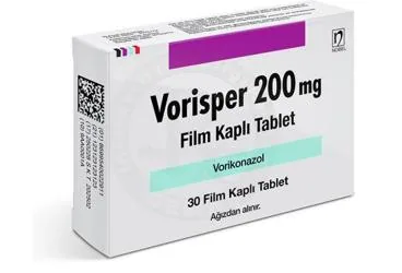 VORISPER 200 MG FILM KAPLI TABLET (30 TABLET) (vorikonazol) kutu fotoğrafı, film kaplı tablet. Üretici: NOBEL İLAÇ SAN. VE TİC. A.Ş.