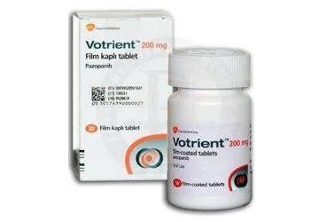 VOTRIENT 200 MG 30 TABLET kutu fotoğrafı. Pazopanib içeren tablet. Üretici: NOVARTİS SAĞLIK GIDA VE TARIM ÜRÜNLERİ SANAYİ VE TİCARET ANONİM ŞİRKETİ.