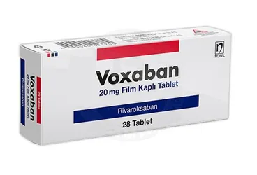 VOXABAN 20 MG FILM KAPLI TAPLET (28 TABLET) kutu fotoğrafı. Rivaroksaban içeren tablet. Üretici: NOBEL İLAÇ SAN. VE TİC. A.Ş.