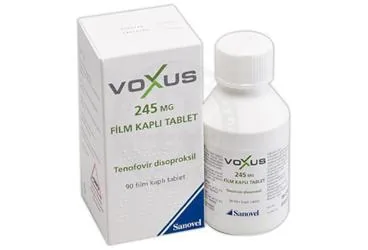 VOXUS 245 MG 90 FILM KAPLI TABLET (tenofovir disoproksil) ambalajı, film kaplı tablet. Üretici: SANOVEL İLAÇ SANAYİ VE TİCARET ANONİM ŞİRKETİ.