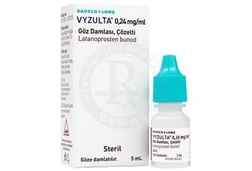 VYZULTA 0,24 MG/ML GOZ DAMLASI, COZELTI (5 ML) (latanoprost) ürün ambalajı, göz damlası. Üretici: BAUSCH & LOMB SAĞLIK VE OPTİK ÜRÜNLERİ TİC. A.Ş.