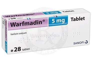 Varfarin sodyum içeren tablet: WARFMADIN 5 MG TABLET (28 TABLET) kutusu. Üretici: SANOFİ İLAÇ SANAYİ ve TİC. A.Ş.