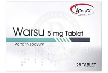 WARSU 5 MG TABLET (28 TABLET) (varfarin sodyum) ambalajı, tablet. Üretici: KAYA BEŞERİ İLAÇ SANAYİ VE TİCARET ANONİM ŞİRKETİ.