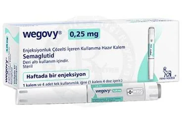 WEGOVY 0.25 MG ENJEKSIYONLUK COZELTI IÇEREN KULLANIMA HAZIR KALEM (1 KALEM) (semaglutid) ambalajı, çözelti. Üretici: NOVO NORDISK SAĞLIK ÜRÜNLERİ TİCARET LİMİTED ŞİRKETİ.