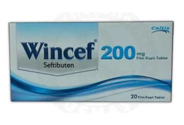 WINCEF 200 MG 20 FILM KAPLI TABLET ambalajı. Seftibuten içeren film kaplı tablet. Üretici: CELTİS İLAÇ SANAYİ VE TİCARET ANONİM ŞİRKETİ.