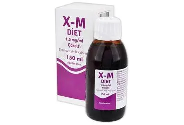 X-M DIET COZELTI (150 ML) kutu fotoğrafı. Sennosid içeren çözelti. Üretici: AVİXA İLAÇ SANAYİ VE TİCARET ANONİM ŞİRKETİ.