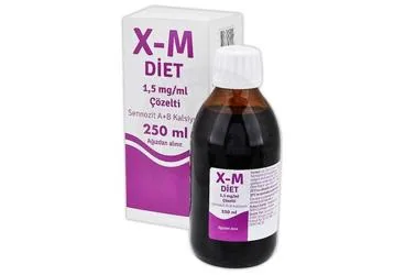 X-M DIET COZELTI (250 ML) (sennosid) ürün ambalajı, çözelti. Üretici: AVİXA İLAÇ SANAYİ VE TİCARET ANONİM ŞİRKETİ.