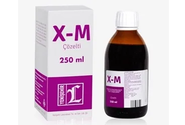 X-M SOLUSYON LAKSATİF 250 ML ambalajı. Sennosid içeren solüsyon. Üretici: YENİŞEHİR LABORATUARI TİC. VE SAN. LTD. ŞTİ.