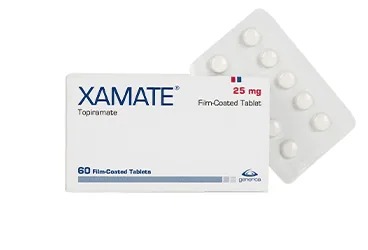 XAMATE 25 MG 60 FİLM KAPLI TABLET kutusu, film kaplı tablet formunda topiramat içerir. Üretici: GENVEON İLAÇ SANAYİ VE TİCARET ANONİM ŞİRKETİ.