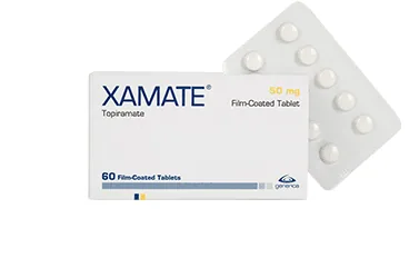 XAMATE 50 MG 60 FİLM KAPLI TABLET (topiramat) ürün ambalajı, film kaplı tablet. Üretici: GENVEON İLAÇ SANAYİ VE TİCARET ANONİM ŞİRKETİ.