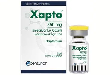 XAPTO 350 MG ENJEKSIYONLUK COZELTI HAZIRLAMAK ICIN TOZ (1 FLAKON) (daptomisin) kutusu, çözelti. Üretici: CENTURİON İLAÇ SANAYİ VE TİCARET ANONİM ŞİRKETİ.