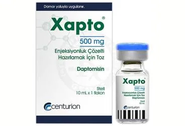 XAPTO 500 MG ENJEKSIYONLUK COZELTI HAZIRLAMAK ICIN TOZ (1 FLAKON) ambalajı. Daptomisin içeren çözelti. Üretici: CENTURİON İLAÇ SANAYİ VE TİCARET ANONİM ŞİRKETİ.