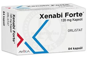 Orlistat içeren kapsül: XENABI FORTE 120 MG 84 KAPSUL kutu fotoğrafı. Üretici: AVİXA İLAÇ SANAYİ VE TİCARET ANONİM ŞİRKETİ.
