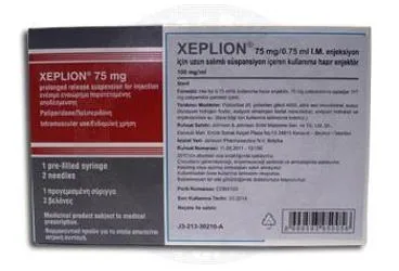 XEPLION 75 MG/0,75 ML IM ENJEKSIYON ICIN UZUN SALIMLI SUSPANSIYON ürün ambalajı. Paliperidon içeren süspansiyon. Üretici: JOHNSON AND JOHNSON SIHHİ MALZEME SANAYİ VE TİCARET LİMİTED ŞİRKETİ.