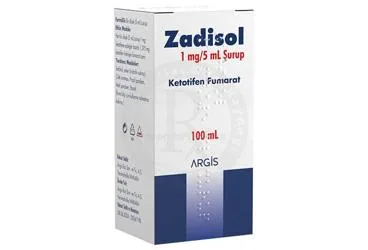 ZADISOL 1 MG/5 ML SURUP (100 ML) ürün ambalajı. Ketotifen içeren şurup. Üretici: ARGİS İLAÇ SANAYİ VE TİCARET ANONİM ŞİRKETİ.