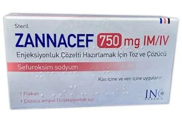 ZANNACEF 750 MG IM/IV ENJEKSIYONLUK COZELTI HAZIRLAMAK ICIN TOZ VE COZUCU ürün ambalajı. Sefuroksim içeren çözelti. Üretici: INCPHARMA İLAÇ SAN. VE TİC. LTD. ŞTİ.