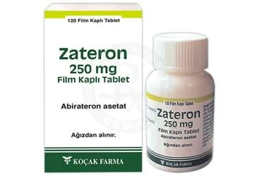 ZATERON 250 MG FILM KAPLI TABLET (120 FILM KAPLI TABLET) (abirateron) kutusu, film kaplı tablet. Üretici: KOÇAK FARMA İLAÇ VE KİMYA SANAYİ A.Ş.