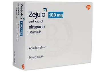 Niraparib içeren kapsül: ZEJULA 100 MG SERT KAPSUL kutu fotoğrafı. Üretici: GLAXOSMİTHKLİNE İLAÇLARI SAN. VE TİC. A.Ş.