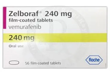 ZELBORAF 240 MG 56 FILM KAPLI TABLET ürün ambalajı. Vemurafenib içeren film kaplı tablet. Üretici: ROCHE MÜSTAHZARLARI SANAYİ ANONİM ŞİRKETİ.