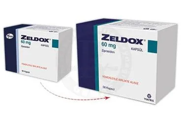 ZELDOX 60 MG 56 KAPSÜL ürün ambalajı, kapsül formunda ziprasidon içerir. Üretici: VİATRİS İLAÇLARI LİMİTED ŞİRKETİ.