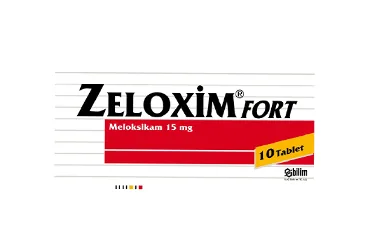 ZELOXIM FORT 15 MG 10 TABLET ürün ambalajı, tablet formunda meloksikam içerir. Üretici: BİLİM İLAÇ SANAYİİ VE TİCARET A.Ş.
