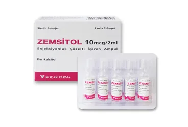 ZEMSITOL 10 MCG/2ML ENJEKSIYONLUK COZELTI ICEREN AMPUL 5 AMPUL (parikalsitol) kutu fotoğrafı, çözelti. Üretici: KOÇAK FARMA İLAÇ VE KİMYA SANAYİ A.Ş.