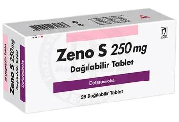ZENO S 250 MG DAGILABILIR TABLET (28 TABLET) (deferasiroks) ambalajı, tablet. Üretici: NOBEL İLAÇ SAN. VE TİC. A.Ş.